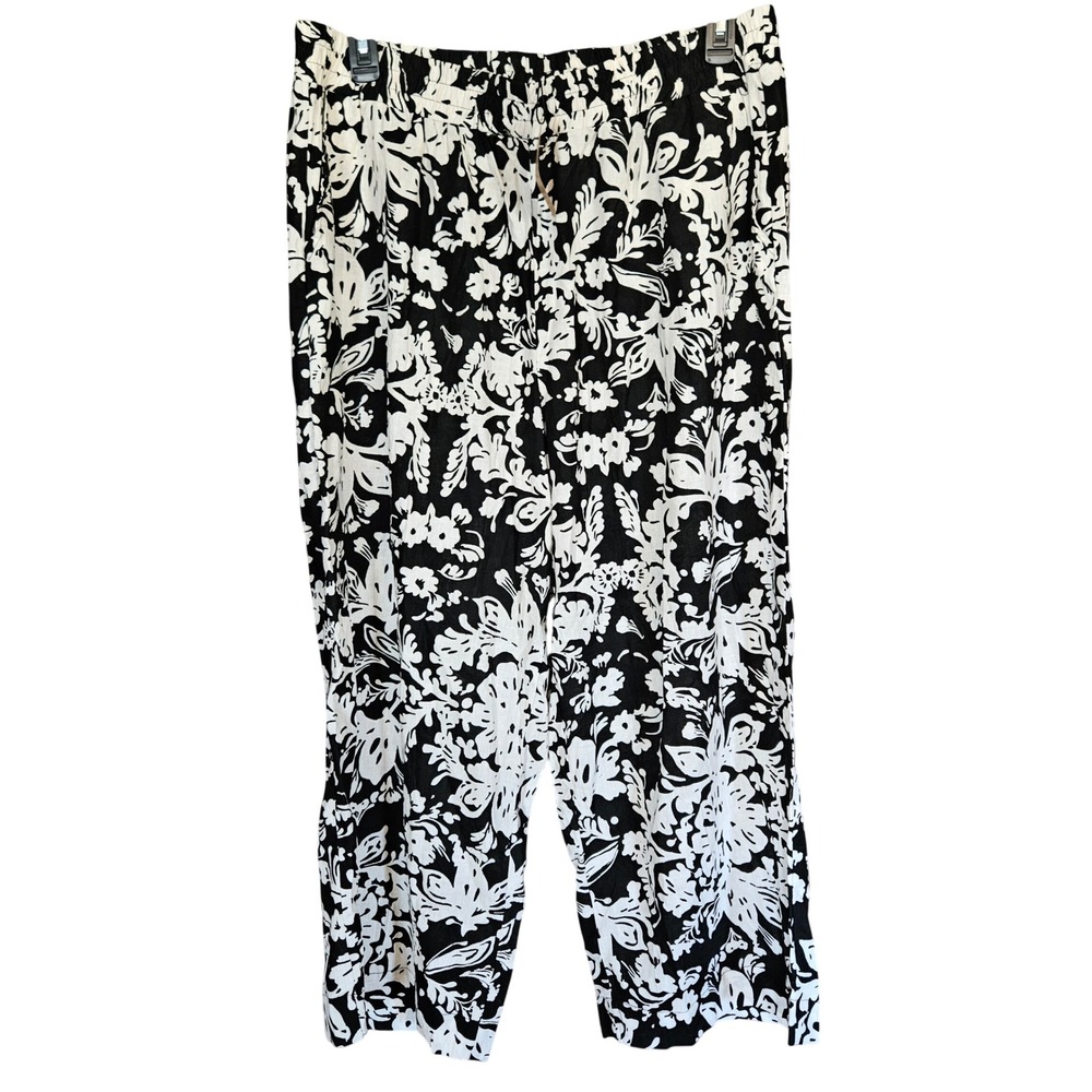 Christian Siriano New York Womens 2X Black‎ White Floral Wide Leg Pants NWT - Picture 1 of 8
